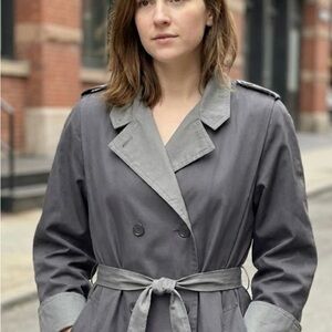 Vintage Misty Harbor Women's Trench Coat Size 10 Grey Poplin Belted Long